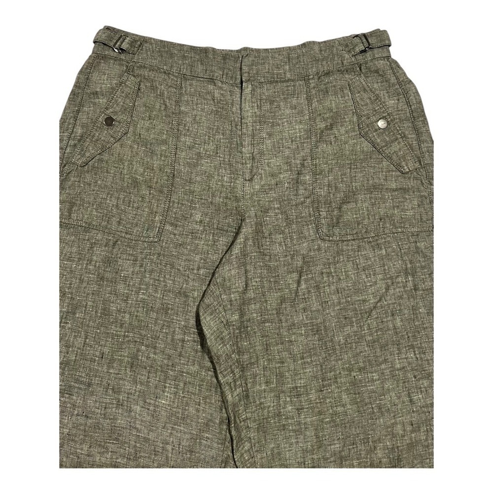 Athleta Voyager Linen Pants Women's 16 Olive Green Cropped Adjustable Waist - Picture 13 of 16